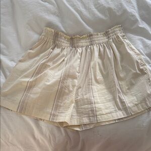 Faithfull the Brand Cream Striped Elastic Waist Shorts